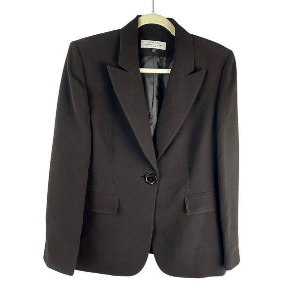 Tahari ASL Blazer Jacket Women 12 Petite Chocolate Brown One Button Career Work - Picture 1 of 5
